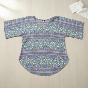 ONeill Swimsuit Cover Up Blue Purple Boho Paisley Print V-Neck Flow Top Size M/L